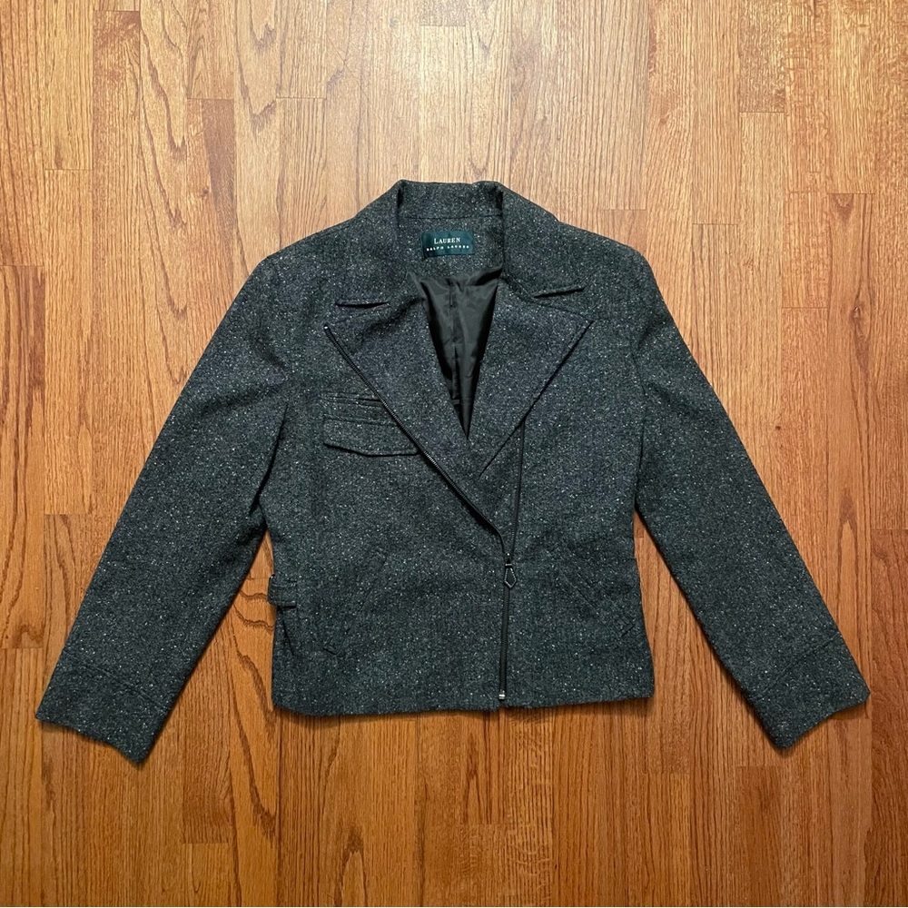 Lauren Ralph Lauren Gray Lambswool Side Zip Blazer Jacket